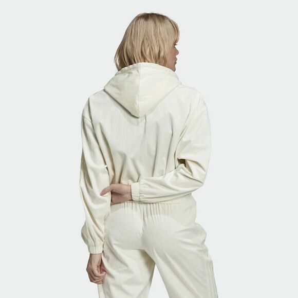 Adidas GU0828 Corduroy Hooded Track Top Jacket Off-White Cozy 3 Stripe $130 RARE - Picture 3 of 7